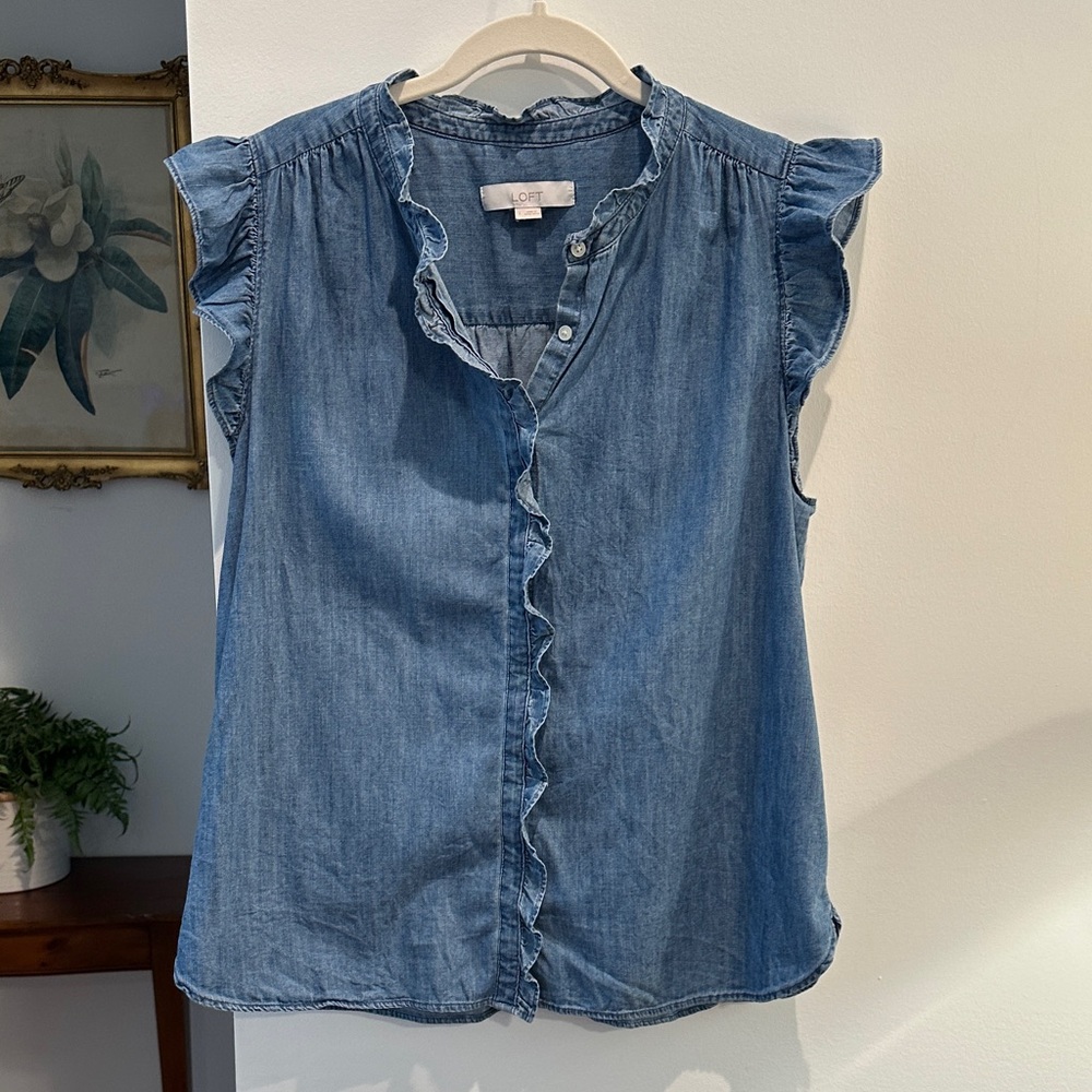 LOFT Chambray Ruffle Top